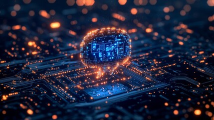 Aufkleber - Digital Network With Glowing Communication Icon Representing Artificial Intelligence Integration in Technology and Data Processing Systems