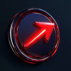 Poster - Bright Red Arrow Icon With a Glossy Finish on a Dark Background Emphasizing Direction and Movement