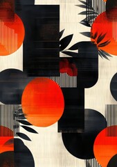 Aufkleber - Abstract Design Featuring Bold Shapes and Vibrant Colors Showcasing a Unique Blend of Orange, Black, and Textured Patterns in a Modern Aesthetic