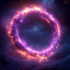 Poster - Abstract Cosmic Portal Illuminated by Vibrant Purple and Orange Hues in a Starry Night Sky Over a Mysterious Landscape