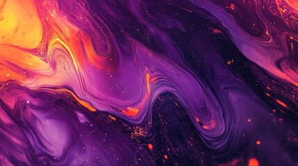 Poster - Colorful Abstract Swirl of Purple and Orange Hues Creating a Mesmerizing Pattern Resembling Swirling Liquid on a Canvas