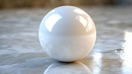 Wall Mural - Glossy white sphere reflecting light on a marble surface.