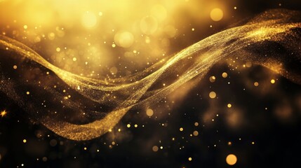 Poster - Golden Light Swirls Create a Magical Atmosphere With Shimmering Particles Against a Dark Backdrop