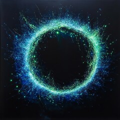 Poster - Colorful Circular Pattern With Glowing Edges Created by Intricate Lines and Points of Light on a Dark Background