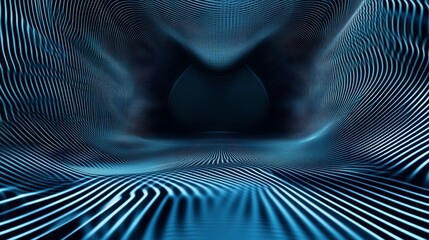 Aufkleber - Abstract Digital Landscape With Flowing Lines and Atmospheric Depth in Shades of Blue and Black at Nighttime