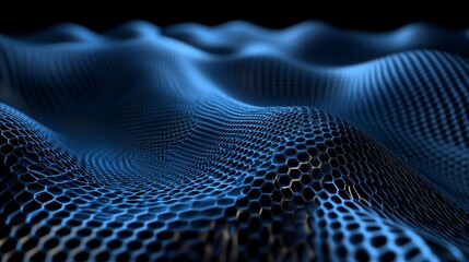 Aufkleber - Abstract Blue Wave Pattern Resembling Hexagonal Mesh Structures in a Dark Setting Showcases Depth and Dimension