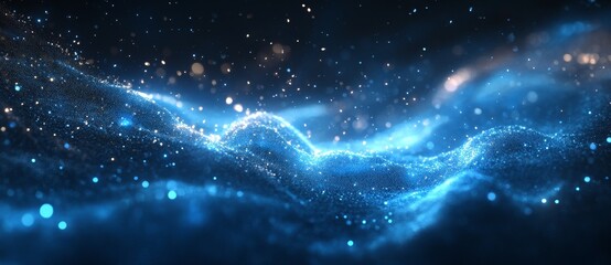 Poster - blue shimmering waves in an abstract pattern creating a mesmerizing visual effect under soft lightin
