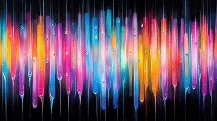 Aufkleber - A vibrant, colorful abstract design featuring vertical lines in shades of pink, blue, and orange against a dark background.