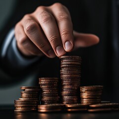Poster - Stacking Coins to Represent Savings and Investment While Focusing on Financial Growth in a Professional Setting