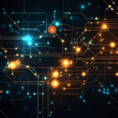 Fototapete - Technology Background Featuring Glowing Lines and Dots Representing Data Flow in a Digital Network at Night