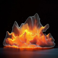 Poster - Digital Representation of an Abstract Fire-Like Structure With Vibrant Orange and Yellow Tones on a Dark Background
