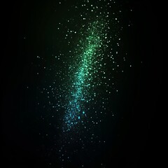Poster - Sparkling Teal Particles Cascade Downward, Creating a Mesmerizing Display of Light Against a Dark Background During a Tranquil Night Setting