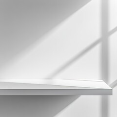 Poster - Minimalist White Shelf With Soft Shadows and Natural Light Illuminating the Space, Creating a Serene and Peaceful Atmosphere