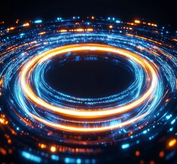 Aufkleber - Vibrant Swirling Energy in a Digital Cosmic Space With Luminous Rings and Flowing Data Streams at Night
