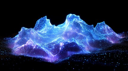 Poster - Abstract Glowing Mountain Landscape With Vibrant Blue and Purple Colors Against a Black Background