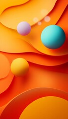 Poster - Colorful Abstract Design With 3D Spheres and Layered Waves in Vibrant Orange Hues