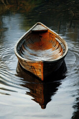 Wall Mural - a rowboat with a cheerful face, paddles creating ripples shaped like hearts