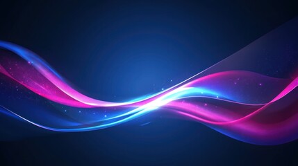 Fototapete - Glowing Pink Blue Waves Abstract Dark Background Design