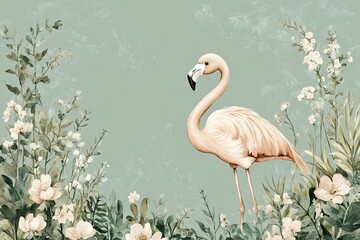 Sticker - Flamingo Amidst Delicate Floral Botanicals