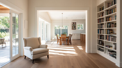 Poster - modern living space with natural light streaming through large windows and a cozy ambiance in a cont