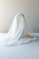 Poster - bridal veil gently placed on white surface with plenty of copy space
