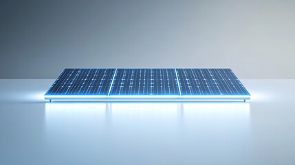 Poster - glowing solar panel sample placed on reflective white surface under bright directional light