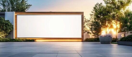 Poster - modern outdoor banner display with led illumination in a contemporary home setting featuring an empt