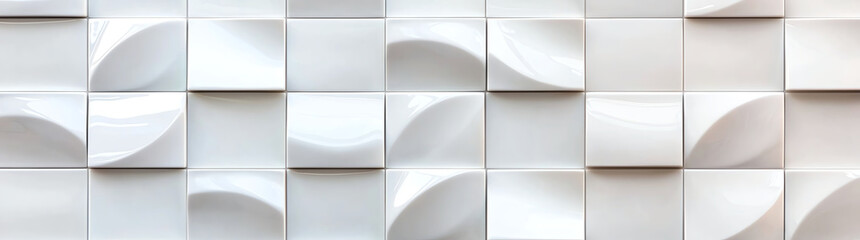 Poster - Abstract white 3D geometric wall with square patterns