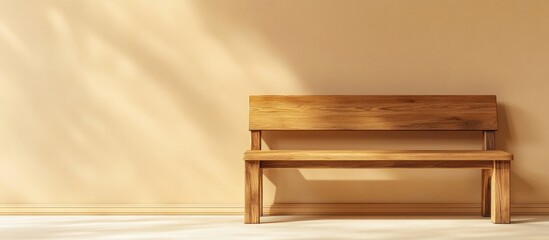 Poster - Minimalist Wooden Bench in Bright Space with Soft Shadows and Room for Text Addition