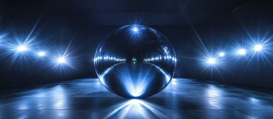 Poster - Shiny mirrored ball reflecting colorful stage lights with room for text and graphic overlays for event promotions or party themes