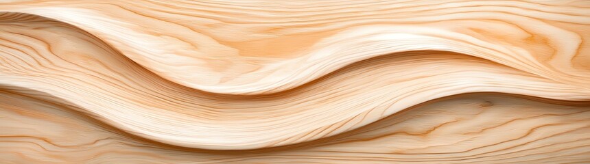 Poster - Elegant abstract design featuring smooth, wavy wooden textures in light beige tones, perfect for backgrounds and creative projects
