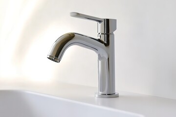 Poster - stock photo of modern faucet minimalistic and simple in design set against clean white background