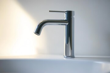 Poster - stock photo of modern faucet minimalistic and simple in design set against clean white background