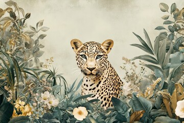 Sticker - Majestic Leopard Amidst Lush Tropical Foliage