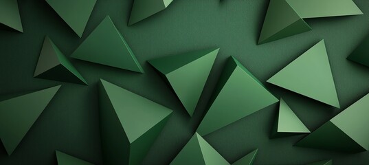 Poster - Abstract geometric pattern featuring 3D green triangles. Great for modern backgrounds, digital projects, and creative designs needing a unique visual depth and artistic feel.