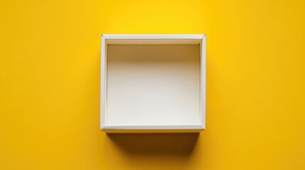 Poster - minimalist open white box on vibrant yellow background emphasizing emptiness and potential for creat