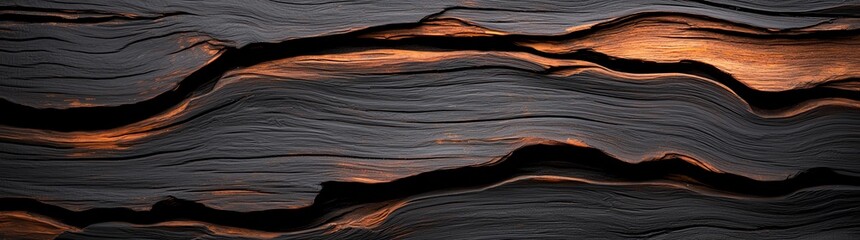 Poster - Dark abstract background with flowing lines and warm highlights. Texture resembling layers, suitable for creative and artistic projects.
