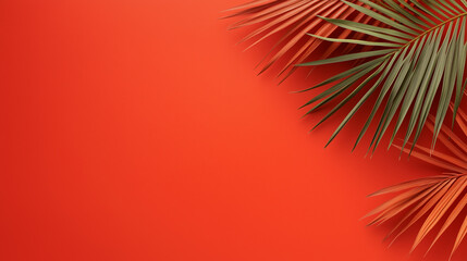 Poster - Vibrant tropical palm leaves against a bright orange backdrop creating a lively and refreshing atmosphere for decoration ideas