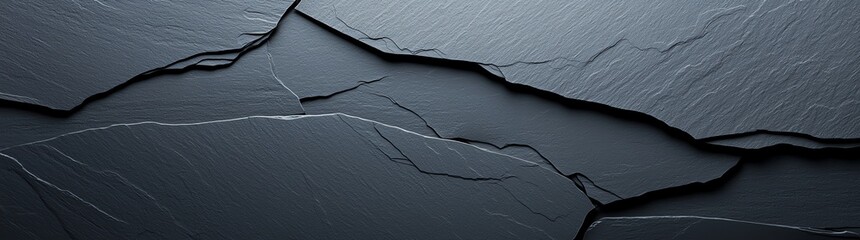 Poster - Abstract image showcasing dark slate sheets with natural textures and unique lines, creating visually striking patterns. Ideal for backgrounds or design elements.