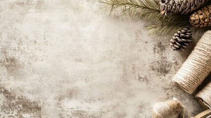 Poster - homelike mission work themed background with natural textures and space for text featuring pinecones