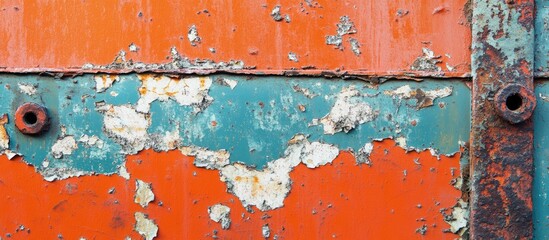 Wall Mural - Colorful Grunge Texture of Rusty Orange and Teal Metal Background Featuring Empty Space for Creative Text Placement