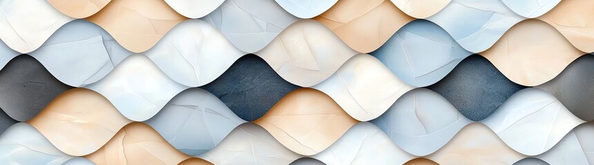 Poster - Seamless geometric pattern featuring wavy shapes in soft pastel tones. Ideal for backgrounds, textiles, and digital designs, blending aesthetic appeal with modern abstract style.