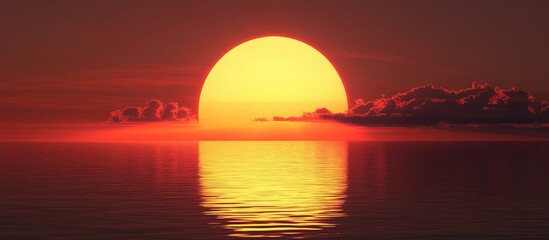 Poster - solar panel against dramatic sunset sky with reflection on water and space for customizable text ove