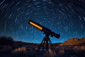 Wall Mural - Star trails captured through a telescope in a remote location at night