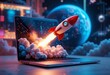 © Jismullah - Laptop Rocket Launch: Digital Innovation and Startup Success