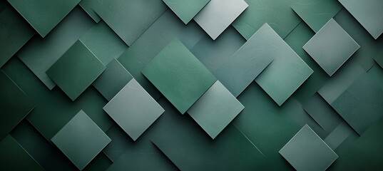 Poster - Abstract geometric background with overlapping green squares. Modern design with depth and shadows creates a stylish visual suitable for various creative projects.