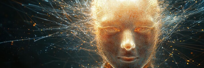 Poster - AI representation with neural network connections glowing around a figure's head