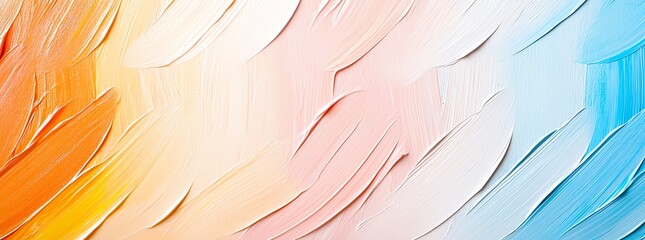 Poster - Vibrant abstract texture with sweeping brushstrokes in warm and cool hues. Ideal for backgrounds and artistic design projects, featuring a blend of orange, pink, and blue tones.
