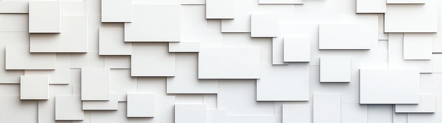 Poster - Abstract white geometric background with layered rectangular shapes creating a modern 3D effect. Ideal for contemporary design projects and minimalist art concepts.