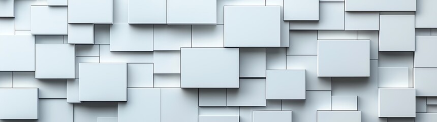 Poster - A 3D abstract geometric composition showing an interlocking pattern of white rectangles. Perfect for modern backgrounds or design concepts, emphasizing clean lines and minimalism.